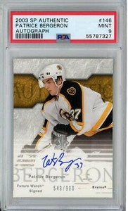 Patrice Bergeron 2003 UD SP Authentic Future Watch Auto Rookie RC FWA /900 PSA 9
