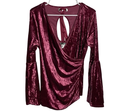 Top de terciopelo Venus Boho para mujer L Borgoña manga campana cuello en V hada caprichoso Foto 1 de 4
