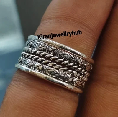 Oxidized Sterling Silver Stackable Ring Set: Boho Spinner Rings set of  All Size - Image 1 of 4