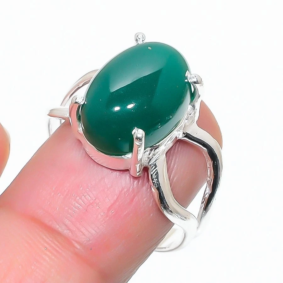 Green Onyx Gemstone 925 Sterling Silver Jewelry All Size Ring For Gift - Image 1 of 1