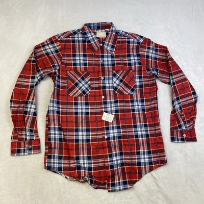 Vintage 70s Sears Kings Road Flannel Shirt Men Large Full Cut Camp Pockets Plaid - Image 1 of 4
