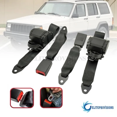 ⭐2 Set Universal 3 Point Retractable Seat Belts For 82-95 Jeep CJ YJ Wrangler US Foto 1 de 4