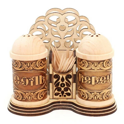 Conjunto de 4 sal, pimenta shaker palito de dente e porta-guardanapo madeira produto orgânico - Imagem 1 de 4