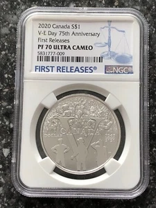 2020 $1 CANADA SILVER DOLLAR V-E DAY 75TH NGC PF70 UCAM PROOF FIRST RELEASES - Picture 1 of 2