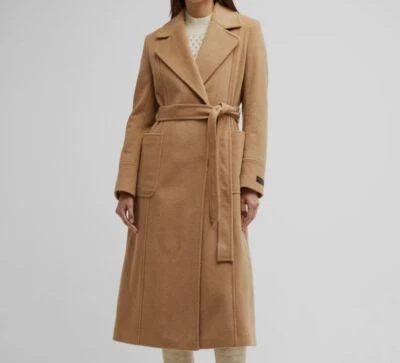 $750 Donna Karan Women's Beige Belted Cashmere Coat Jacket Size 12 - Image 1 of 4