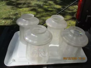 Antik Vintage Set 4 irisierende Kunstglas Lampenschirme Band Viktorianisch Deko Jugendstil - Bild 1 von 7