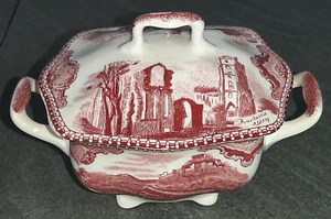 Zuckerdose mit Deckel aus Porzellan rot weiss England - Bild 1 von 6