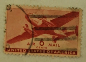 US POSTAGE ~ POSTA AEREA ~ timbro rosso 6 ¢ ~ annullato/inviato ~ c.1941 ~ Z16 - Foto 1 di 6