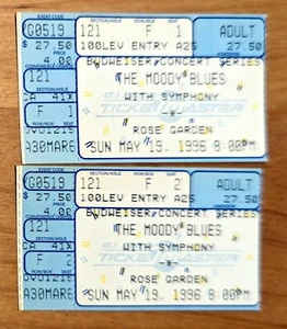 Boletos de entradas (2) - concierto de blues moody - Portland o jardín de rosas 19 de mayo de 1996 - Imagen 1 de 2