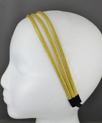 Gold thin skinny triple 3-strand faux leather headband hair band narrow bands - Image 1 of 4