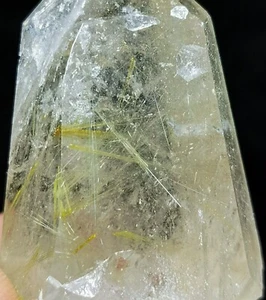 RARE ! Natural Clear Golden Hair Rutilated Quartz Crystal Love Point Specimen - Picture 1 of 12