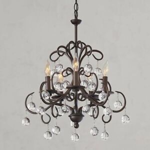 Pottery Barn Belloria Chandelier 5 Arm Black Finish W/Glass Crystals