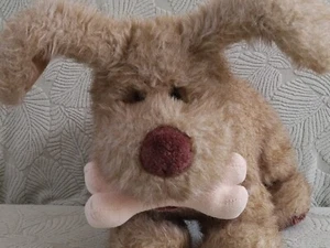 Welpe Hund mit Knochen Plüsch hellbraun mit Halsband bewegliche Ohren 13 Zoll stehender Gund - Bild 1 von 8