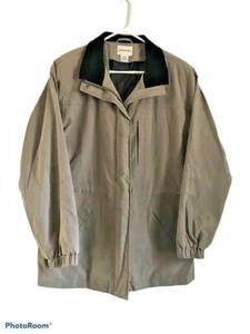 St. Johns Bay Womens Jacket Beige Black Collared Zip Up Snap Lined Pockets L - Picture 1 of 8