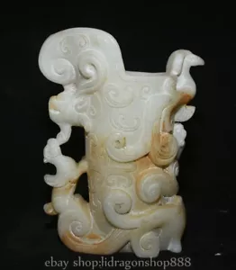 9.2" Old Chinese White Jade Carving Beast Animal Cup Vessel Sculpture Statue - Picture 1 of 12