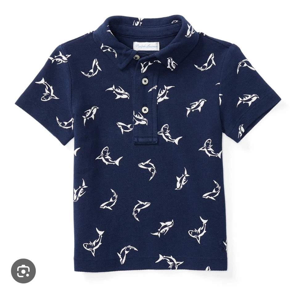 Ralph Lauren Blue Boys shark Polo Shirt Kid Size 4