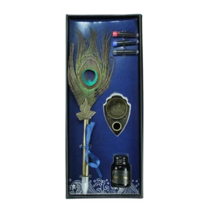 Calligraphy Pen Set Ink, Pen, & Holder 25cm Peacock Feather Cartridge Gift - Picture 1 of 3