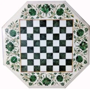 Juego de ajedrez de mármol de 18" con incrustación de malaquita trabajo de piedra semipreciosa - Imagen 1 de 5