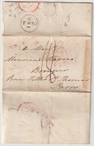1830 M WORSLEY YORK PMK LETTER TO FRANCE PENDULE CLOCK NEEDS RE-GILDING FOR FREE - Picture 1 of 3