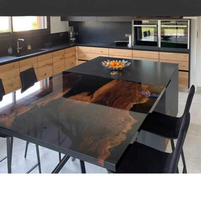 30"x30" Black Epoxy Counter Slab, Side Kitchen Bar Counter Top, Epoxy Table Slab - Image 1 of 3