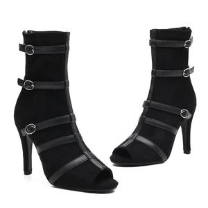 Women Ballroom Latin Dance Shoes Ladies Tango Salsa Jazz Boots 7/9.5/11cm Heeled - Picture 1 of 15