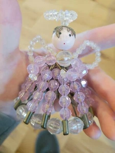 Vtg Mid-century Craft purple Christmas Birthday Beaded Safety Pin Angel Ornament - Picture 1 of 8