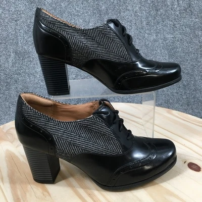 Botas artesanales Clarks para mujer 8,5 M Ciera salmuera punta de ala tacón bajo botín negro Foto 1 de 4