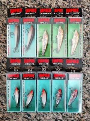 Rapala Original Floating F-3 F-5 Countdown CD-5 Bass Fishing Lures Lot of 10 - Image 1 of 3