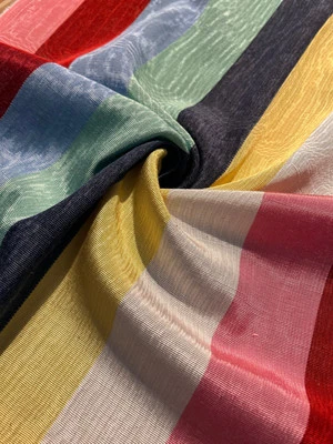 Rainbow Striped Silk Moire Fabric By 2 Meters, Watermark Patterned. - Image 1 of 4
