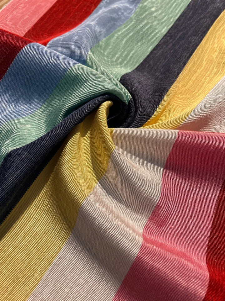 Rainbow Striped Silk Moire Fabric By 2 Meters, Watermark Patterned. - Image 1 of 4