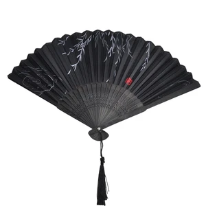Silk Bamboo Folding Hand Fan Chinese Style Dance Party Wedding Decor Black UK - Picture 1 of 26