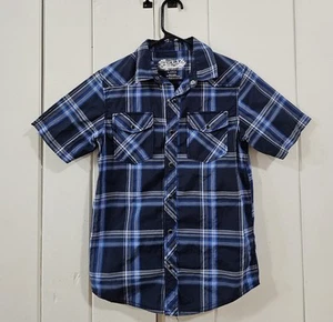 Helix Boys Button Up Plaid Blue Shirt Size Large - Picture 1 of 3