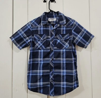 Camisa azul a cuadros con botones Helix para niños talla grande Foto 1 de 3