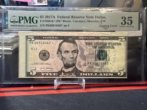 😳 $5 2017-A  FRN PK/⭐️ ( DALLAS “k”)-  CUTTING ERROR NOTE ( SHEET NOTE STAR ) - Picture 1 of 7