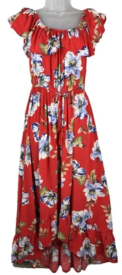 Vestido Floral Rojo Banda de Gitanos M Boho Gitano Campesino Botón Falda Dobladillo con Volantes Foto 1 de 4