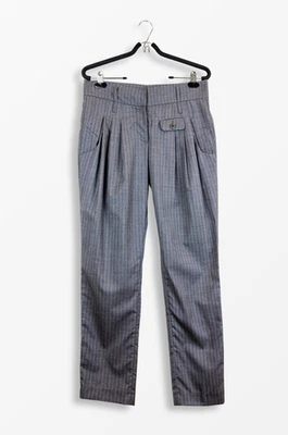 Gunex Made in Italy Grey Pinstripe Virgin Wool Pleated Trousers  - Size IT 40 - Image 1 of 4