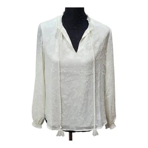 Nanette Lepore White Lace Tassel Blouse Women's Size Small Boho Long Sleeve Top - Picture 1 of 8