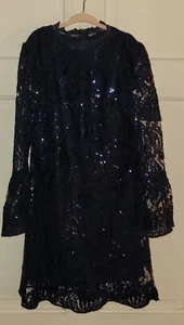 GB GIRLS navy Blue Sequined Lace Sparkle Flare Sleeve Party Dress. Girls 8 - Picture 1 of 8