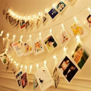 40 LED Battery Photo Clip Light Peg Fairy String Lights Wedding Picture Hanging - Picture 1 of 4