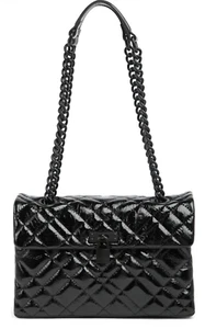 Borsa a tracolla KURT GEIGER LONDON BRIXTON Lock Drink nera verniciata in pelle - Foto 1 di 9
