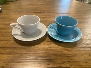 Vintage Harlekin Tasse & Untertasse Sets - 4 Stck. Türkis & Grau 1950er Jahre Vintage - Bild 1 von 4
