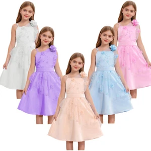 Kids Girls Flower Dress Homecoming Chiffon Performance Gowns Prom Sweet Ball - Picture 1 of 58