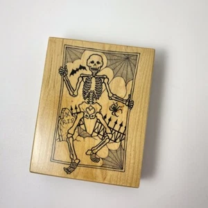 Dancing Skeleton in Graveyard~Halloween~Spiders~Rubber Stamp~3.5"X4.5"~PSX#K-422 - Picture 1 of 8