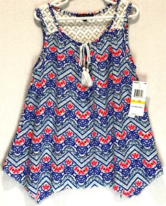 My Michelle Girls Tank Top Medium Blue White California Dream Handkerchief Hem - Picture 1 of 10
