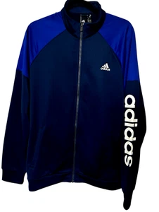Adidas Mens Track Jacket Size L Full Zip Navy Blue Sports Activewear Spell Out - Picture 1 of 7