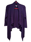 Cache Purple Plum Open Front Cardigan 3/4 Sleeve Knit Studded Jacket Size M