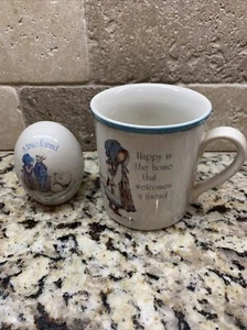 Vintage Holly Hobbie BLUE GIRL Porcelain items-Mug And Egg Lot Of 2 - Picture 1 of 5