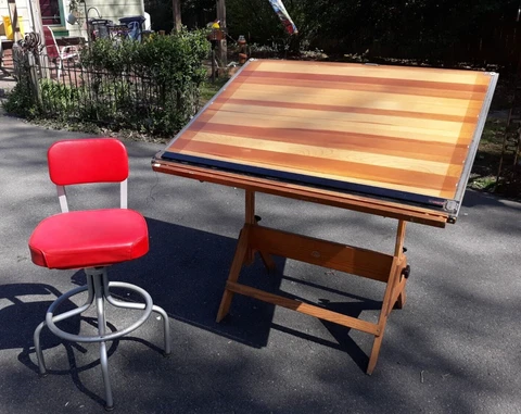 Vintage Mid Century Drafting Table And Industrial Stool 1967 Clean New York Made Cover