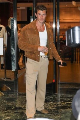 Men Brown Pure Suede Leather Jacket Slim Fit Trucker Jacket Custom Size S M L XL - Image 1 of 4