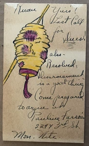 Vintage 1935 HAND DRAWN Postcard Cuyahoga Falls Oh Kuau Years Disarmament Good - Picture 1 of 2